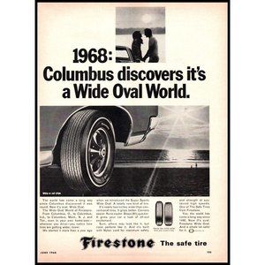 1968 Firestone Tires Wide Oval Tire Vintage Print Ad Father Son Beach Wall Art